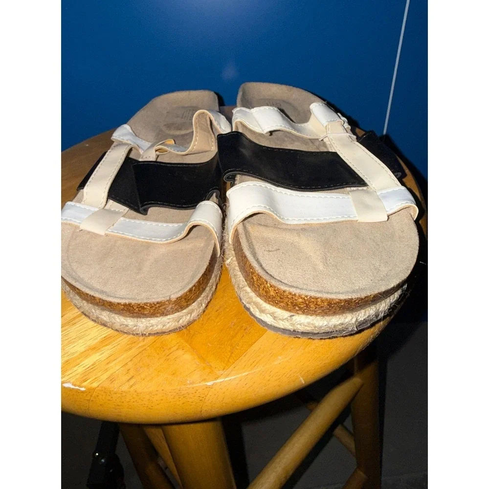 Jones New York Wenelle Colorblock Platform‎ Sandals Black White Cream 7.5M